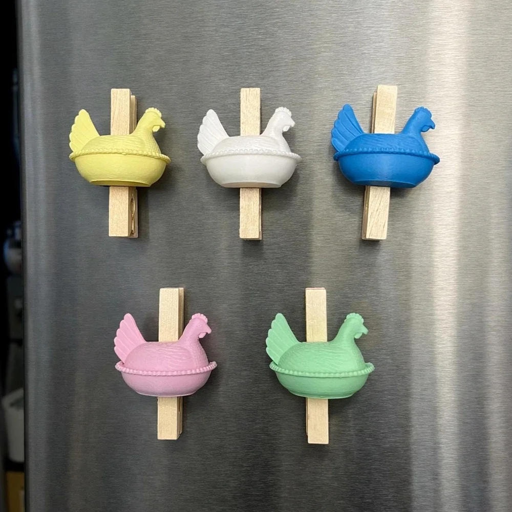 Set of 5 Farmhouse Hen Chicken HON Magnet Photo Chip Clips 3D Printed Clothespin